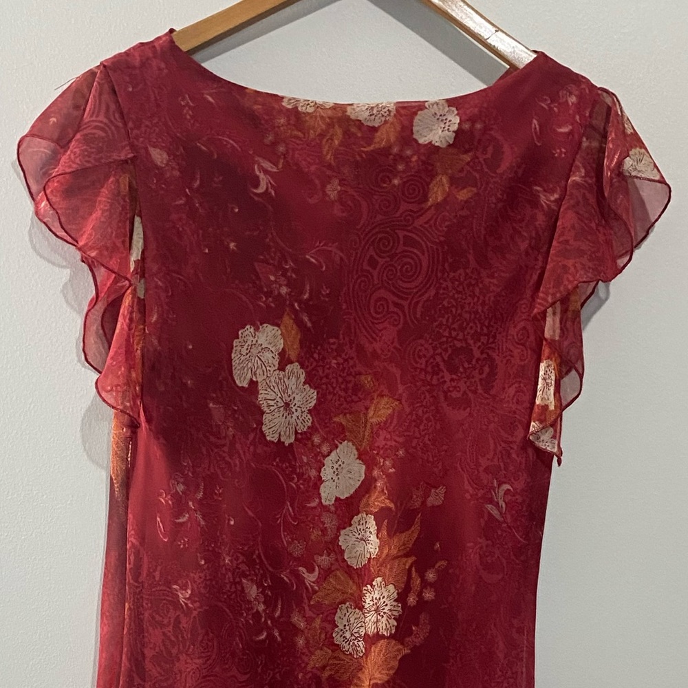 Alyn Paige Vintage Ruffled Scoop Neck Floral Asymmetric Midi Dress Size 11/12 - Picture 5 of 7